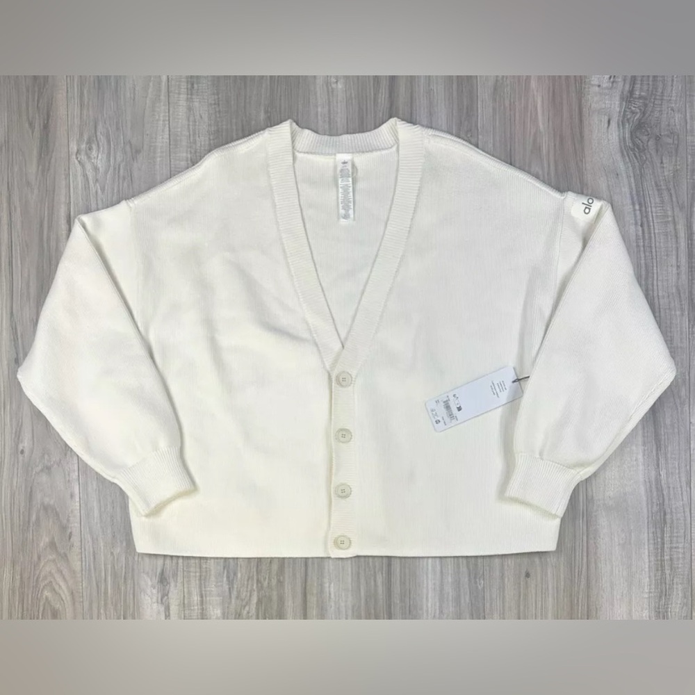 Alo Yoga Sweater Scholar Cardigan Ivory White Heavyweight Knit Ribbed Mens Large